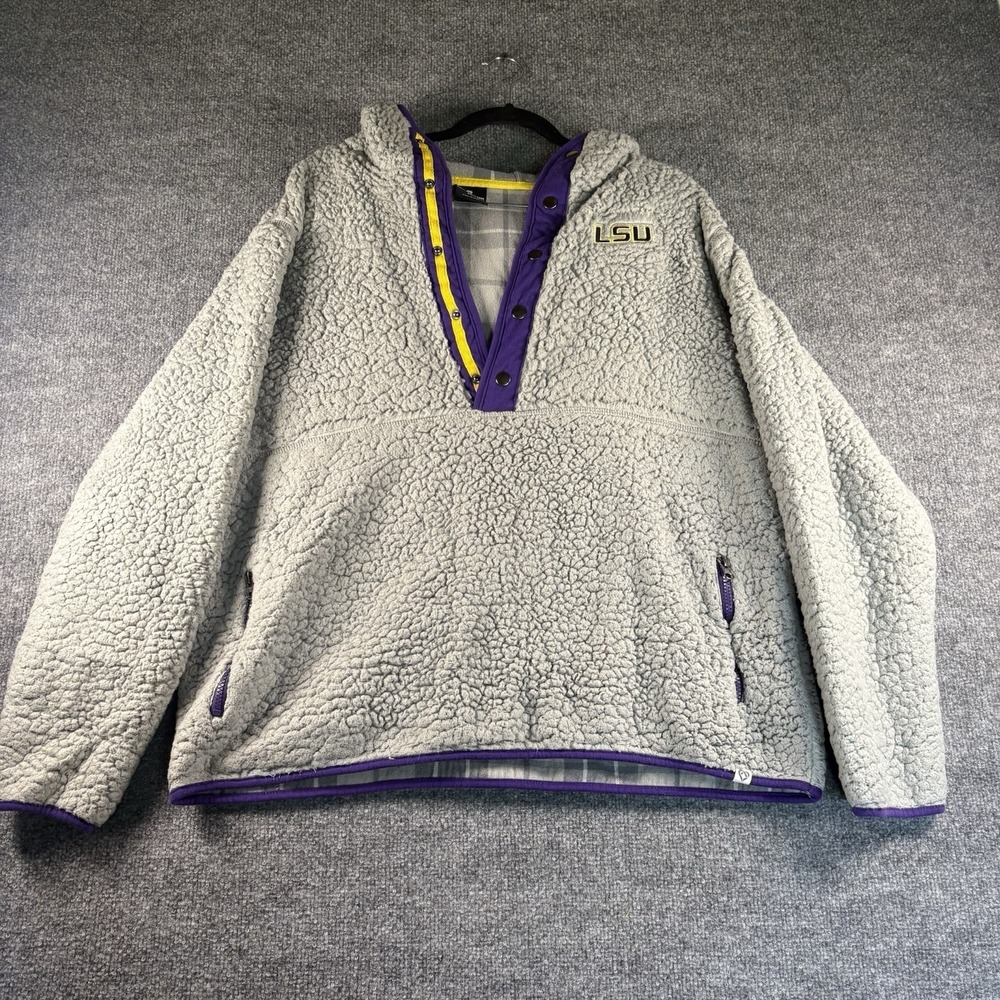 LSU Tigers Womens XXL Sherpa Fleece Pullover Colosseum Gray Purple Hooded NCAA